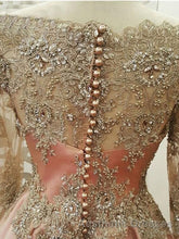 A-Line/Princess Scoop Floor-Length Tulle Evening Prom Dresses With Appliques Lace